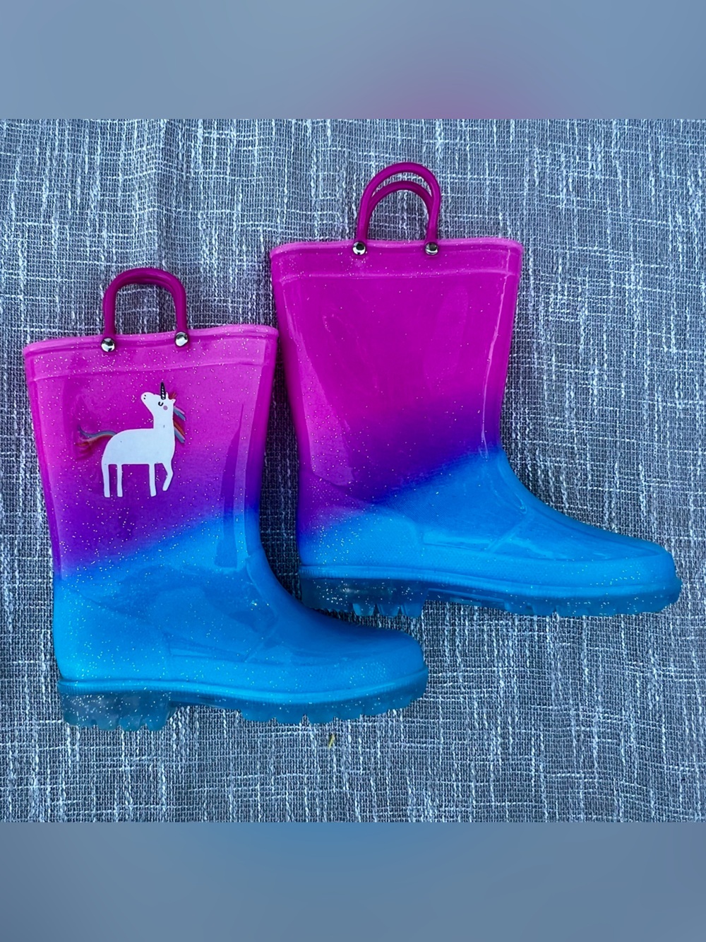 Kushyshoo Kids Blue Pink Unicorn Light up Rain Boots size 12 kids